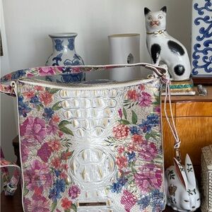 Brahmin White and Pink Floral Crossbody Bag